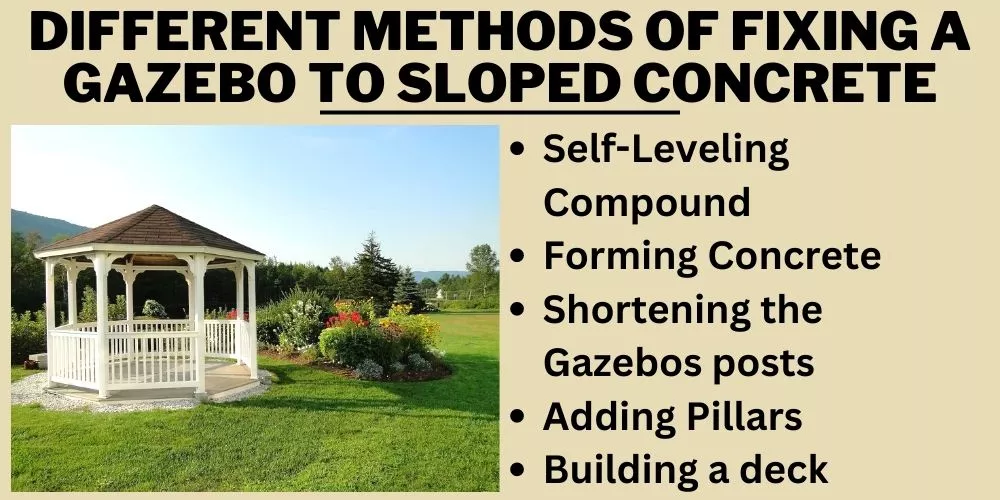 Different methods of fixing a gazebo to sloped concrete